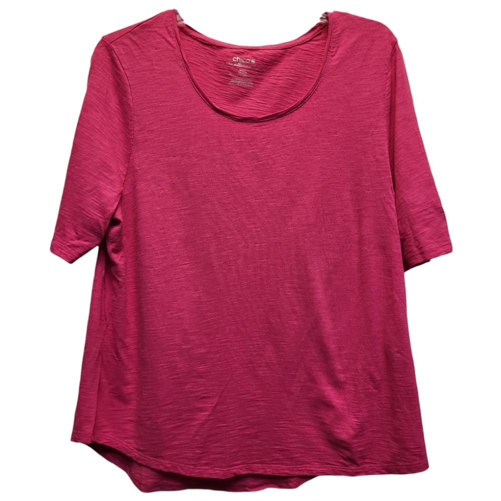 Chico's Relaxed Deep Pink 3/4 Sleeve Tee - Size 2 (L)